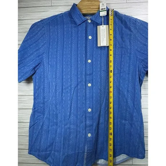 NWT‎ Men's Tommy Bahama Hawaiian Silk Shirt Sz Lg Salt Island Stripe Topaz Blue